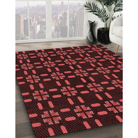 Patterned Dark Scarlet Red Rug, pat2482rd