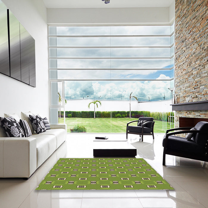 Square Patterned Pistachio Green Rug in a Living Room, pat2484brn