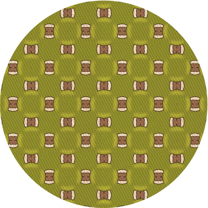 Square Patterned Dark Yellow Green Rug, pat2484org