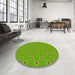 Round Patterned Bright Green Rug in a Office, pat2484yw