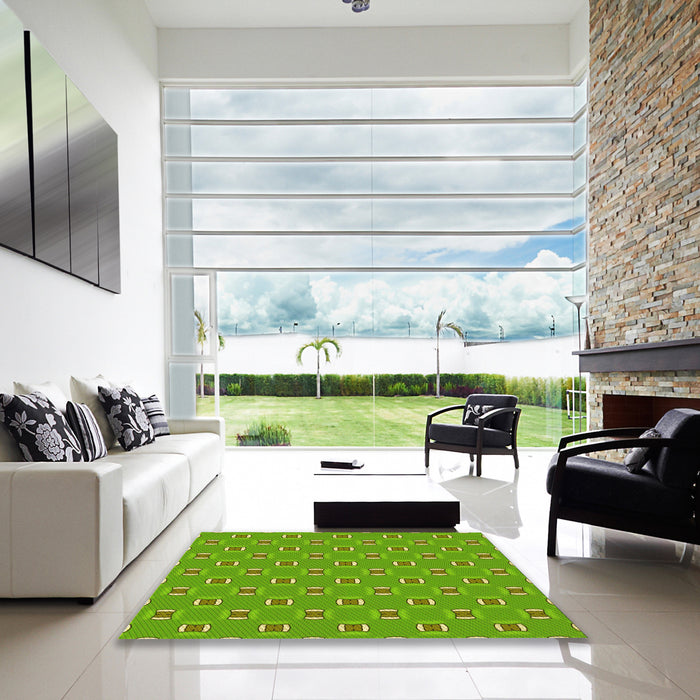 Square Patterned Bright Green Rug in a Living Room, pat2484yw