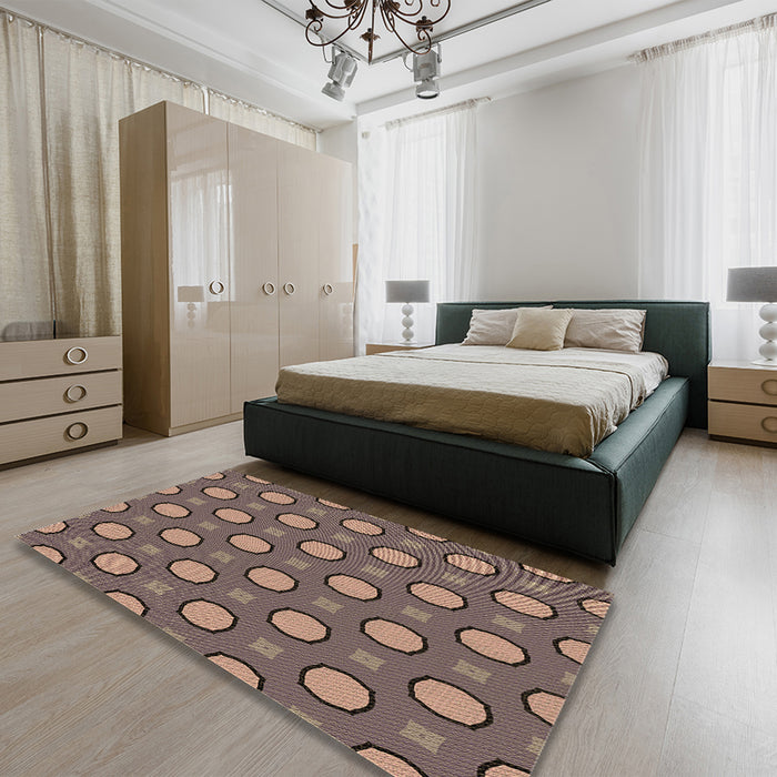 Patterned Coffee Brown Rug in a Bedroom, pat2485brn