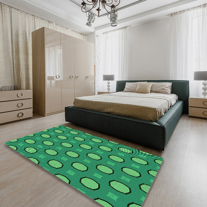 Patterned Neon Green Rug in a Bedroom, pat2485grn