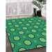 Patterned Neon Green Rug in Family Room, pat2485grn