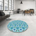 Round Patterned Blue Ivy Blue Rug in a Office, pat2487lblu