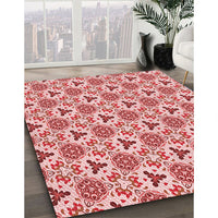 Patterned Deep Rose Pink Rug, pat2487rd