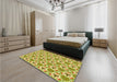 Patterned Dark Yellow Green Rug in a Bedroom, pat2487yw