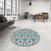 Round Machine Washable Transitional Magic Mint Green Rug in a Office, wshpat2487