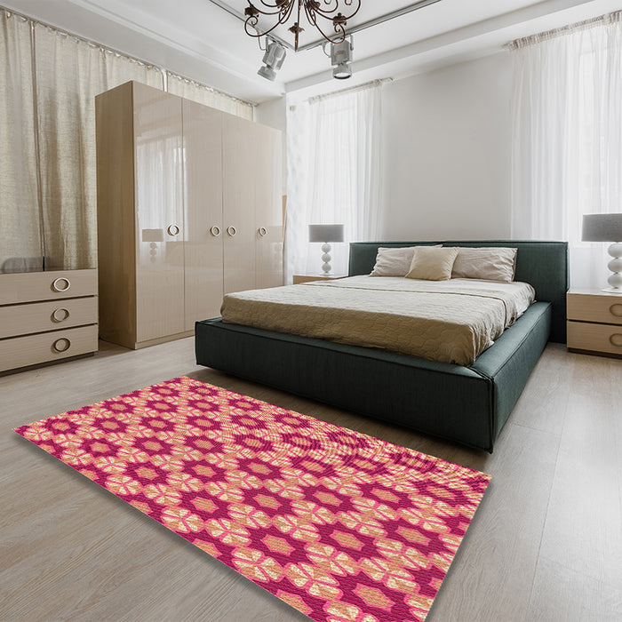 Patterned Orange Rug in a Bedroom, pat2488org