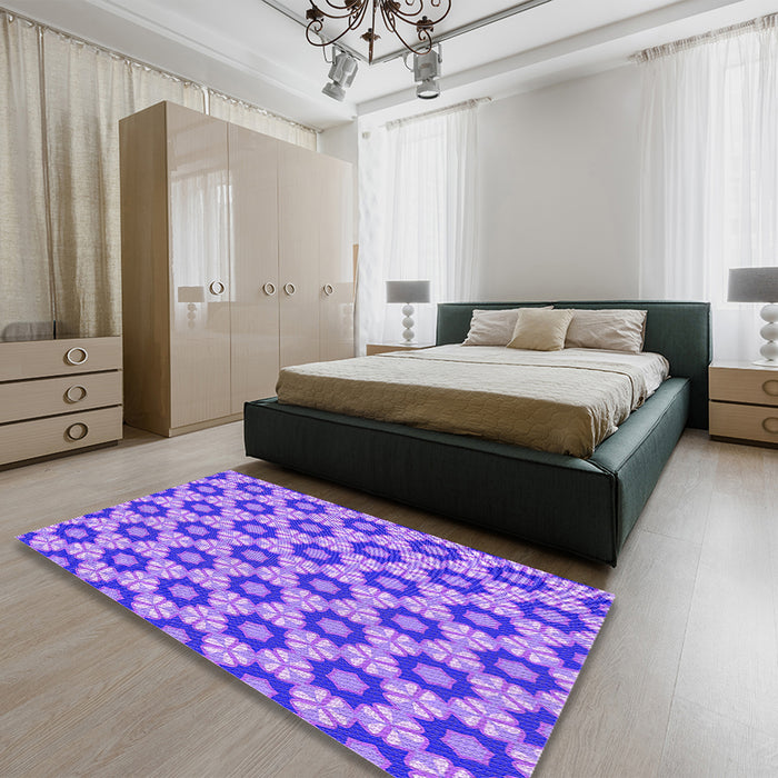 Patterned Bright Lilac Purple Rug in a Bedroom, pat2488pur
