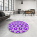 Round Machine Washable Transitional Bright Lilac Purple Rug in a Office, wshpat2488