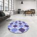 Round Patterned Slate Blue Rug in a Office, pat249blu