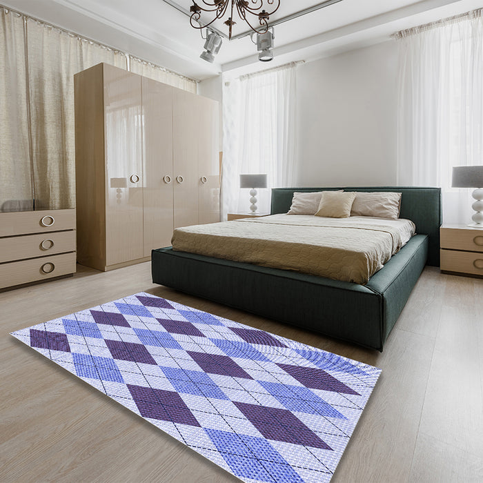 Patterned Slate Blue Rug in a Bedroom, pat249blu
