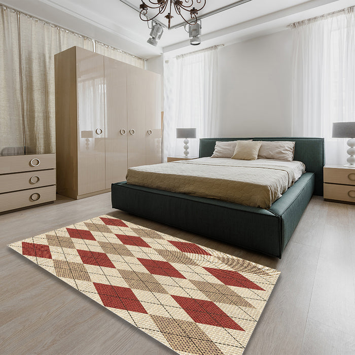 Patterned Khaki Gold Rug in a Bedroom, pat249brn