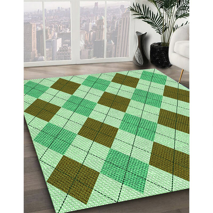 Patterned Green Rug in Family Room, pat249grn