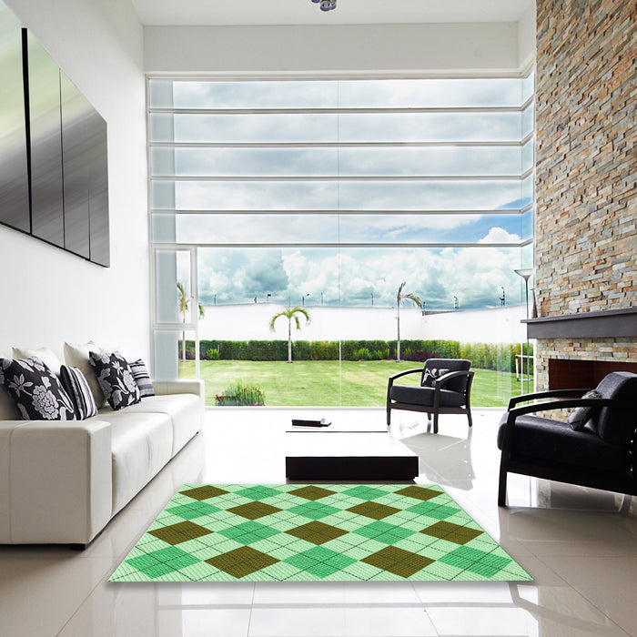 Square Patterned Green Rug in a Living Room, pat249grn