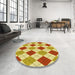 Round Patterned Chrome Gold Yellow Rug in a Office, pat249yw