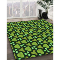 Patterned Dark Forest Green Rug, pat2491grn