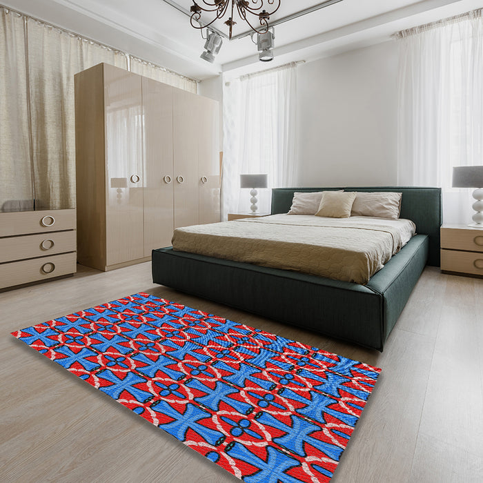 Patterned Iceberg Blue Modern Rug in a Bedroom, pat2493