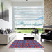 Square Patterned Iceberg Blue Modern Rug in a Living Room, pat2493