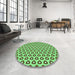 Round Patterned Green Rug in a Office, pat2494grn