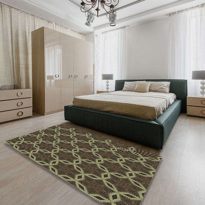 Patterned Milk Chocolate Brown Rug in a Bedroom, pat2496brn