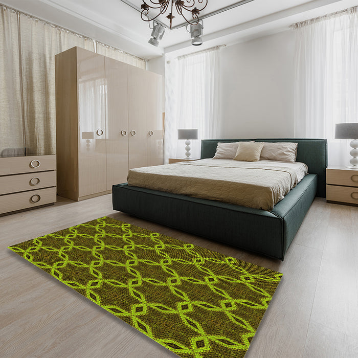 Patterned Pistachio Green Rug in a Bedroom, pat2496yw