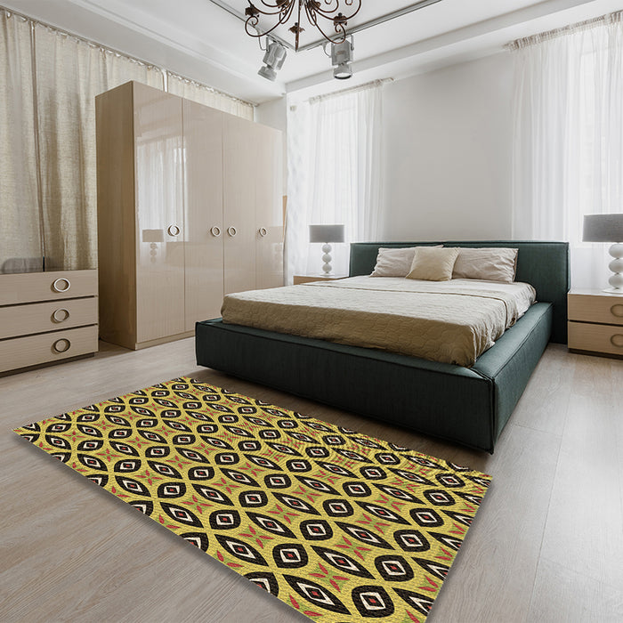 Round Machine Washable Transitional Golden Brown Yellow Rug in a Office, wshpat2497brn