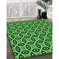 Patterned Dark Forest Green Rug, pat2497grn