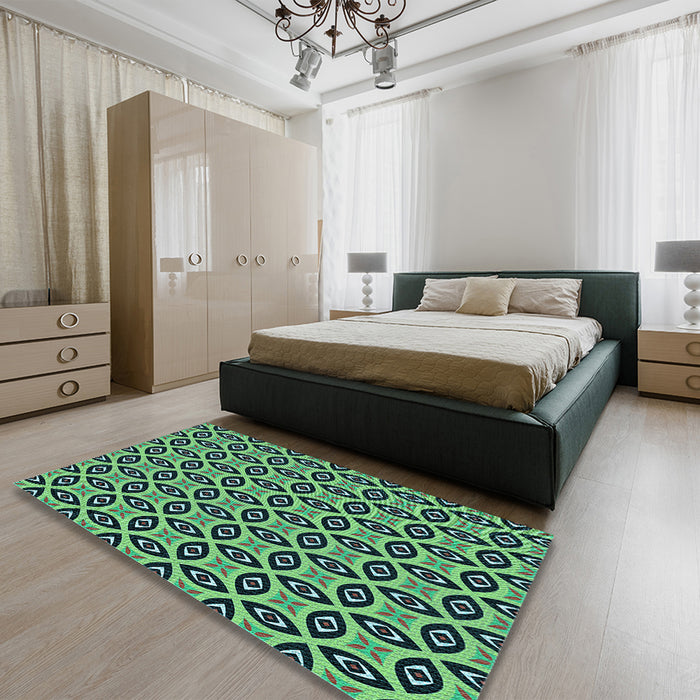 Round Machine Washable Transitional Green Rug in a Office, wshpat2497lblu