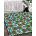 Patterned Green Rug in Family Room, pat2498lblu