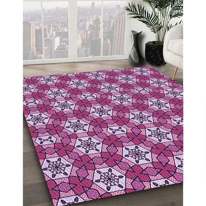 Patterned Dark Magenta Purple Rug in Family Room, pat2498pur