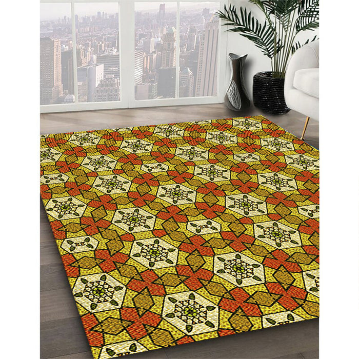 Patterned Saffron Red Rug in Family Room, pat2498yw