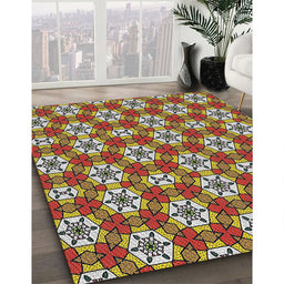 Patterned Red Novelty Rug in Family Room, pat2498