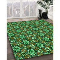 Patterned Dark Forest Green Rug, pat2499grn