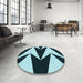 Round Patterned Deep Teal Green Rug in a Office, pat250lblu