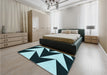 Patterned Deep Teal Green Rug in a Bedroom, pat250lblu