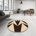 Round Patterned Black Brown Rug in a Office, pat250org