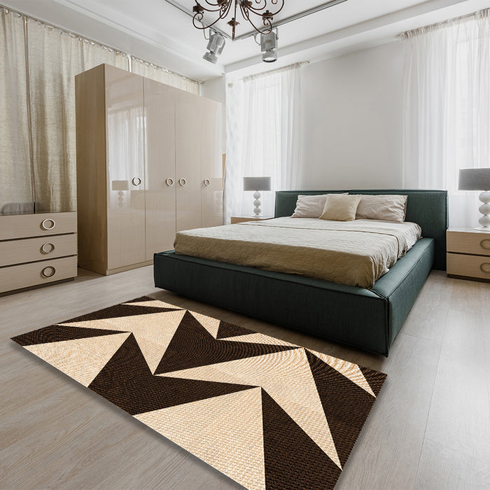 Patterned Black Brown Rug in a Bedroom, pat250org