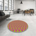 Round Machine Washable Transitional Pink Rug in a Office, wshpat2502