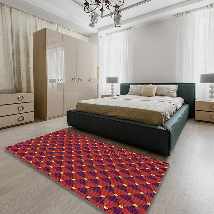 Patterned Red Rug in a Bedroom, pat2504brn