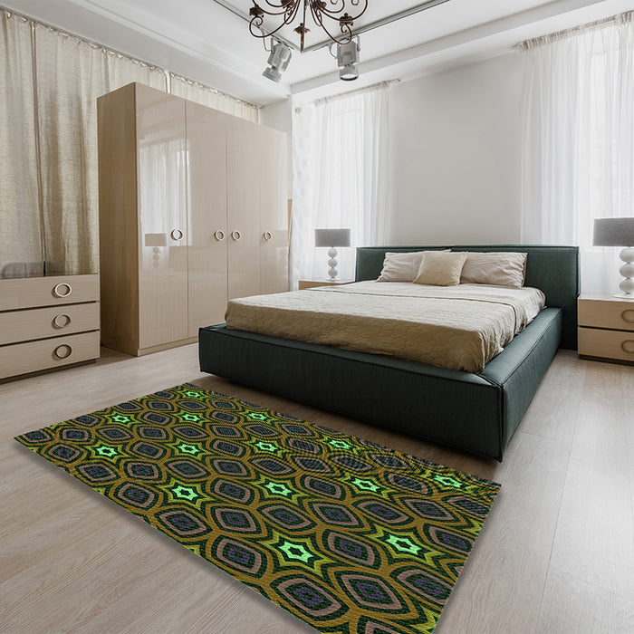 Patterned Fern Green Rug in a Bedroom, pat2505grn