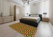 Patterned Orange Gold Novelty Rug in a Bedroom, pat2507