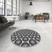 Round Machine Washable Transitional Midnight Gray Rug in a Office, wshpat2508