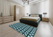 Patterned Deep Teal Green Rug in a Bedroom, pat2509lblu