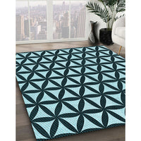 Patterned Deep Teal Green Rug, pat2509lblu