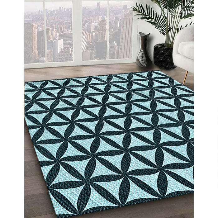 Patterned Deep Teal Green Rug in Family Room, pat2509lblu