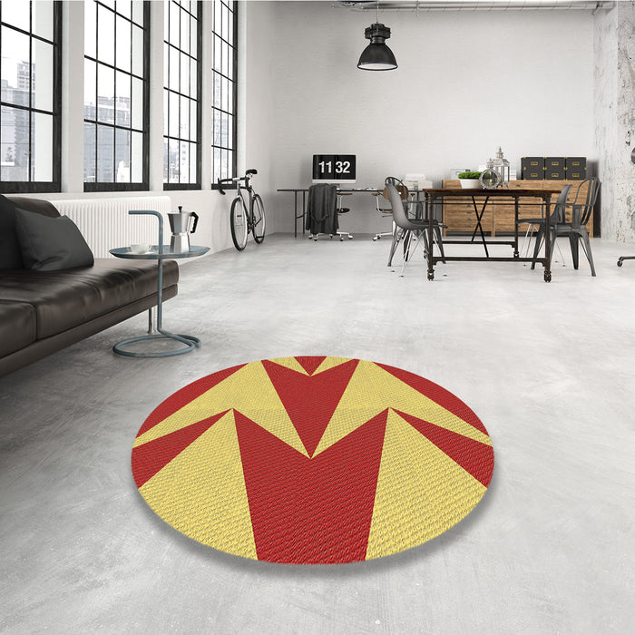 Round Patterned Bright Gold Yellow Rug in a Office, pat251brn