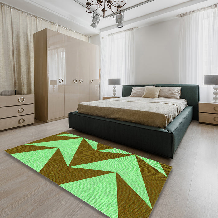 Patterned Dark Bronze Brown Rug in a Bedroom, pat251grn