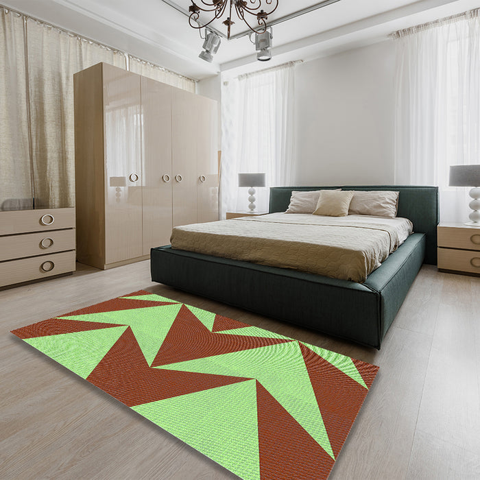 Round Machine Washable Transitional Green Rug in a Office, wshpat251lblu